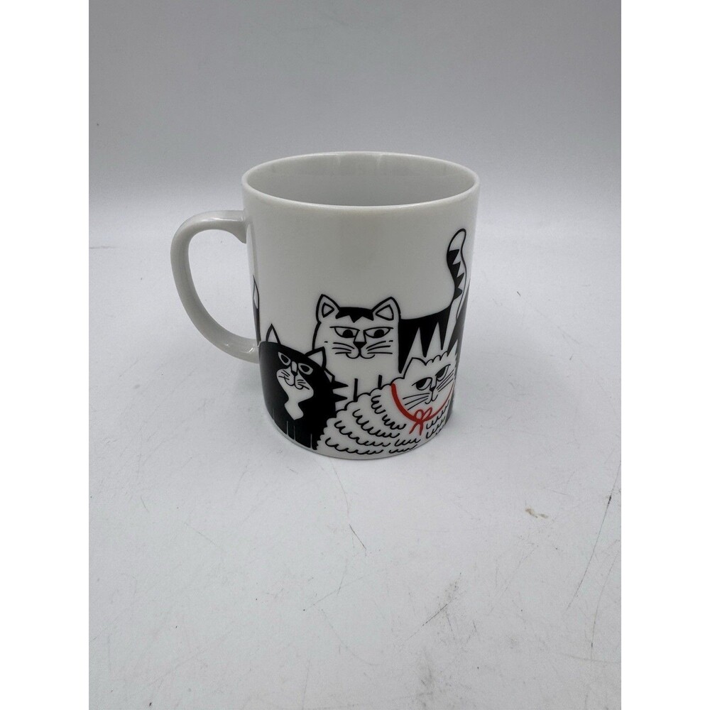 Unbranded 9 Cat Reunion Porcelain White and Black Coffee Mug with Handle